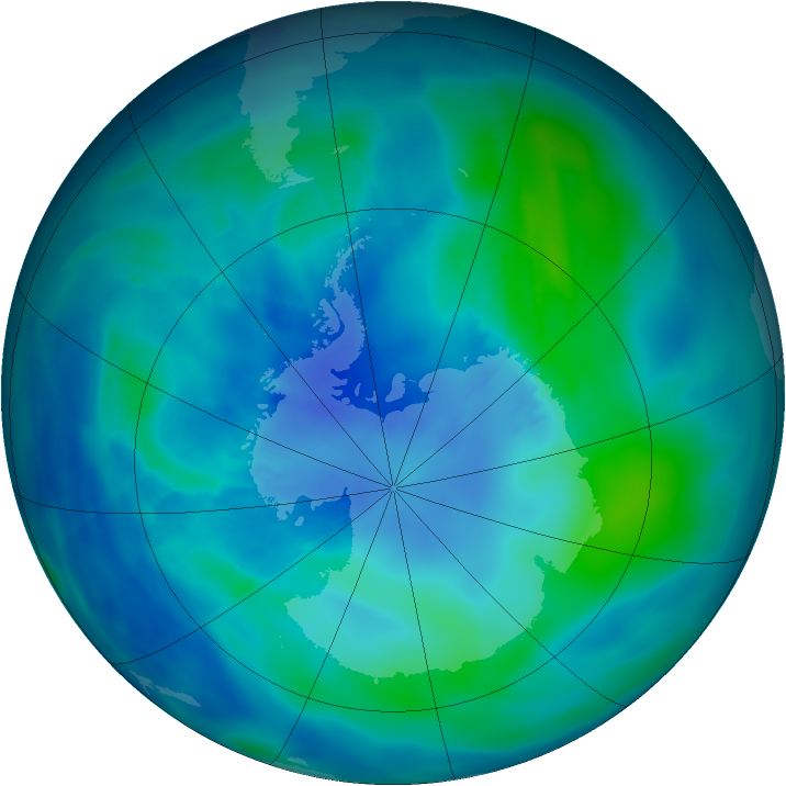 Antarctic ozone map for 05 March 2009